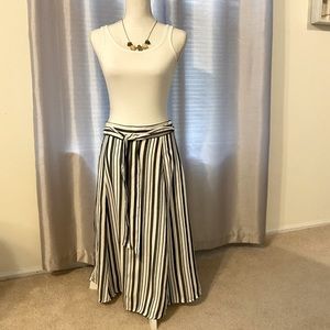 Striped Tie Waist Midi Skirt